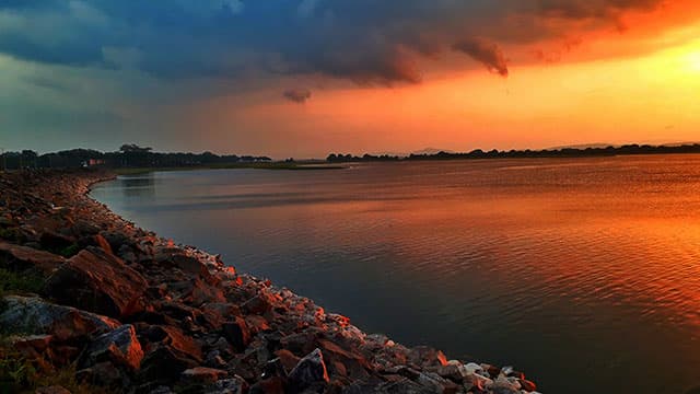 Serene Reservoir Sunset